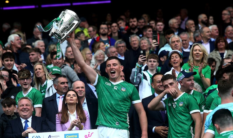 Limerick's Gearoid Hegarty with the Liam Mac Carthy Cup, won for a record-equalling fourth consecutive year.