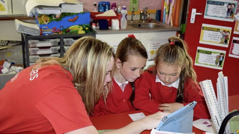 Education outreach manager Narelle Allen delivers digital teaching to primary school pupils 