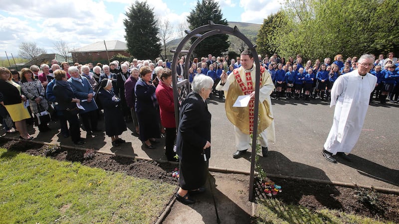The dedication of a garden of remembrance at Mercy PS for two nuns killed in a road accident. Picture by Mal McCann 