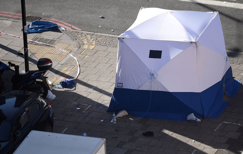 A forensic tent stands next to a van in Finsbury Park, north London, where one man has died, eight people taken to hospital and a person arrested after the vehicle struck pedestrians&nbsp;