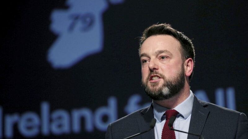 SDLP leader Colum Eastwood speaking at the Fianna Fail annual conference at the Citywest Hotel in Dublin 