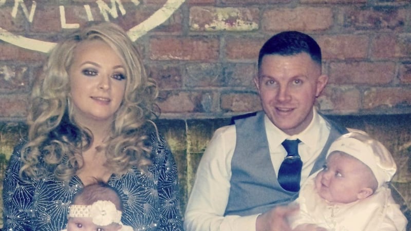 Marie Louise&#39;s sister-in-law, Arlene with her daughter, Alaia and her brother-in-law, Conor with his son, C&iacute;an at the babies&#39; joint christening last weekend 