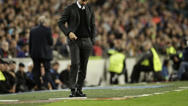 Manchester City manager Pep Guardiola during Wednesday's defeat to Barcelona at the Camp Nou<br />Picture by AP&nbsp;
