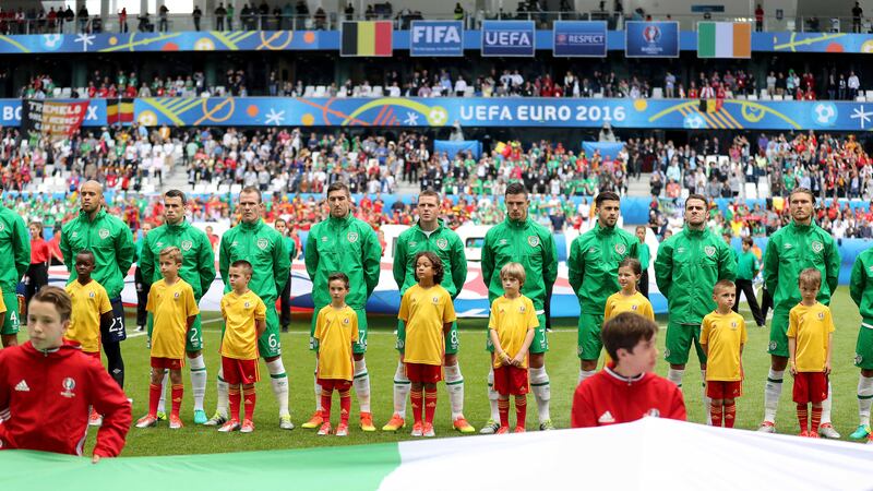 Republic of Ireland line up ahead of the game against Belgium&nbsp;