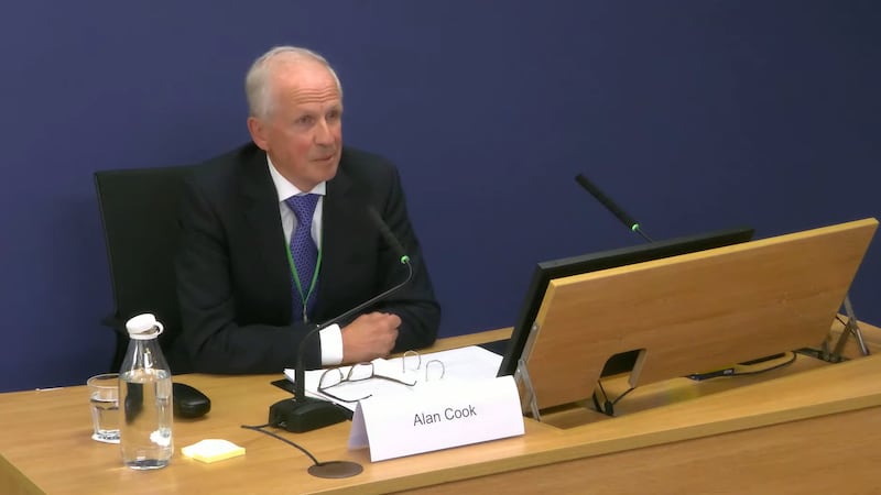 Alan Cook, former independent non-executive director and managing director of Post Office Ltd, giving evidence to the inquiry