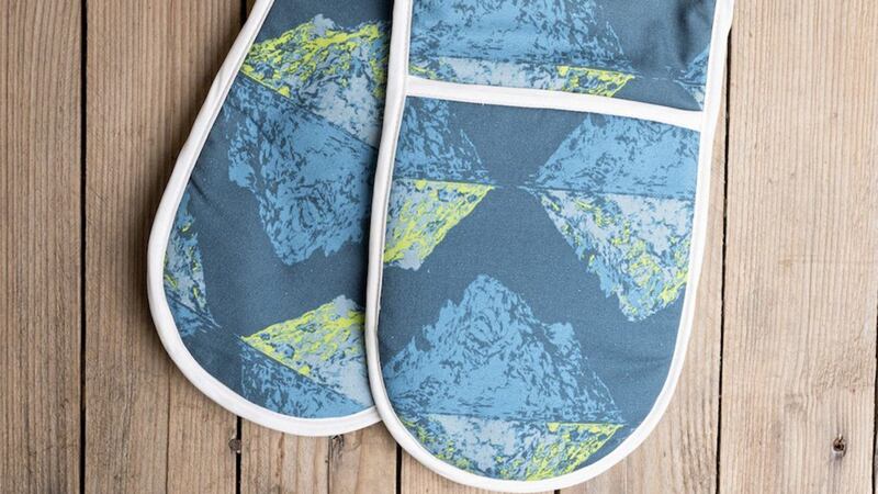 Hot stuff &ndash; the blues and greens of the Skellig Islands on D&uacute;inn Designs oven gloves 