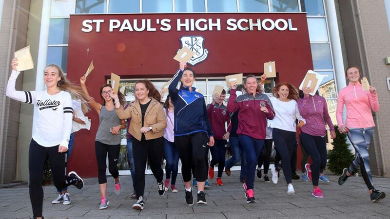 St Paul's High School pupils in Bessbrook receive their A-level results. Picture: Mal McCann&nbsp;