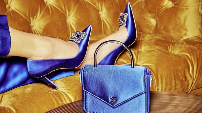 Dune London Breanna Heels, &pound;120; Brooker Blue Top Handle Mini Bag, &pound;64 (was &pound;80), available from Dune 
