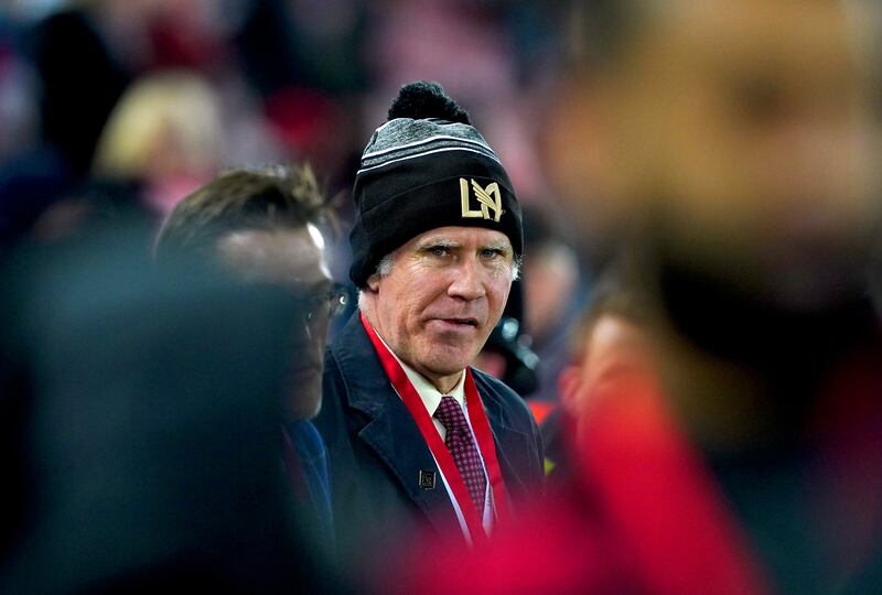 Will Ferrell at a Premier League match at Liverpool’s Anfield stadium