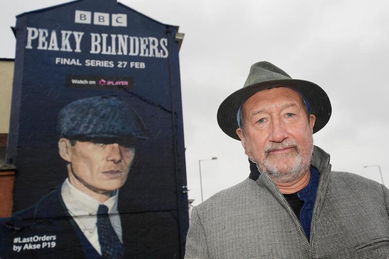 Peaky Blinders creator Steven Knight at the unveiling of a mural of actor Cillian Murphy as Peaky Blinders crime boss Tommy Shelby