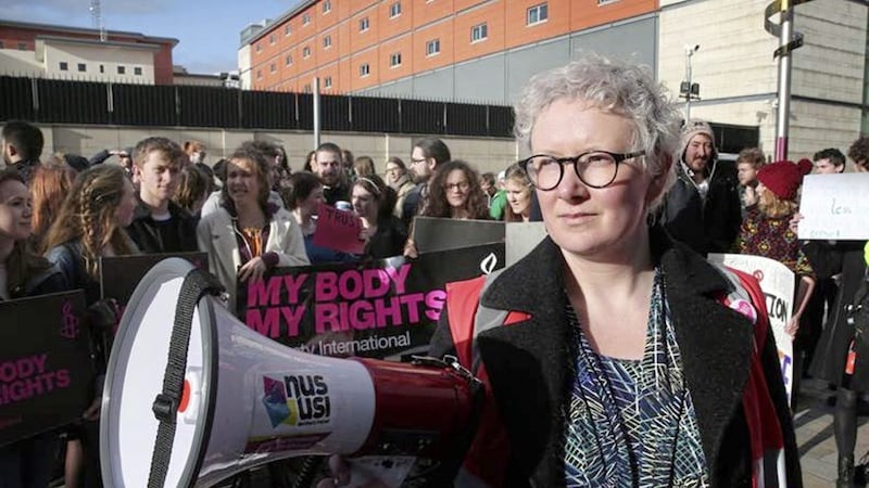 Emma Campbell from Alliance 4 Choice at a pro-choice rally in Belfast. Picture by Declan Roughan 