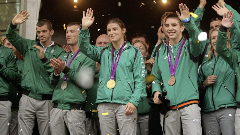 2012 Olympic medallists Michael Conlan and Katie Taylor at a homecoming reception in Dublin 