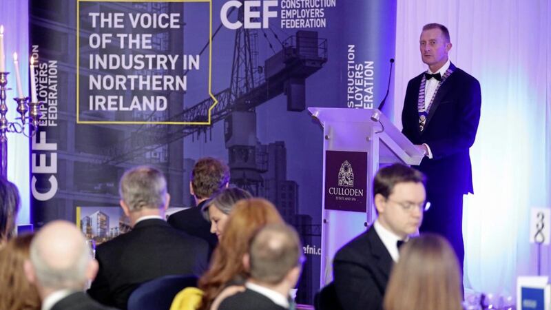 David Henry, President of the CEF speaking at the Construction Employers Federation annual dinner at the Culloden Hotel. Picture by Kelvin Boyes / Press Eye 
