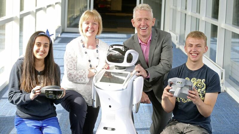 Pictured launching the cloud camp are (from left) Yazmin Fitzpatrick, Dr Nicola Ayre, associate head of the School of Computing at Ulster University, Novosco managing director Patrick McAliskey and John Murphy 