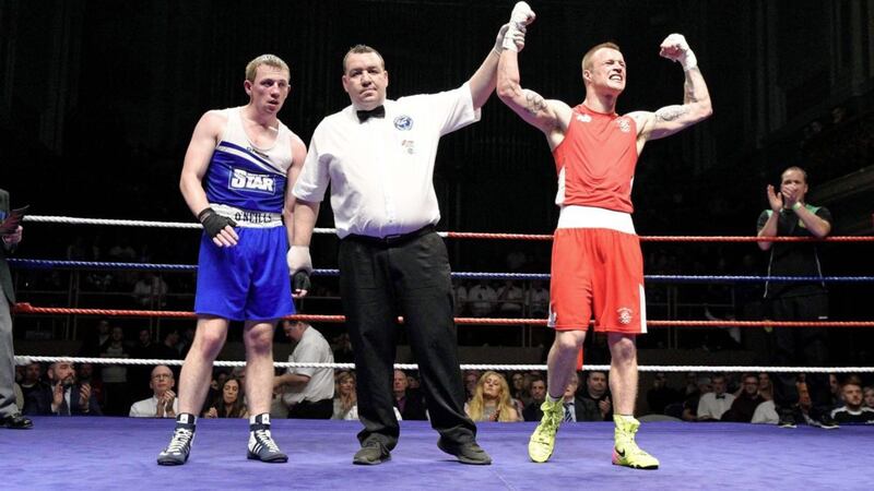 Camlough&#39;s Fearghus Quinn (left) lost out to the experienced Steven Donnelly in the 2017 Ulster elite final. He faces Oakleaf&#39;s Brett McGinty at the Ulster Hall on Saturday night. Picture by Mark Marlow 
