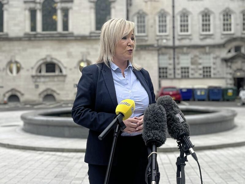 Sinn F&eacute;in vice-president Michelle O&#39;Neill, talking to the media outside Belfast City Hall on Thursday, says that patience has run out with the DUP and its Stormont boycott. PICTURE: CLAUDIA SAVAGE/PA 