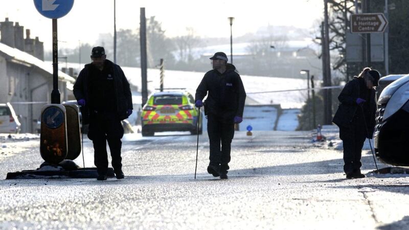 Police at the scene of a shooting on Main Street in Garvagh, Co Derry, early on Sunday. Picture by Margaret McLaughlin 