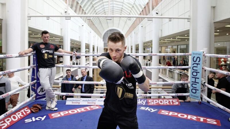 Ryan Burnett back home in Belfast for his work out at Castle Court ahead of his big fight at the SSE Arena Picture by Hugh Russell 