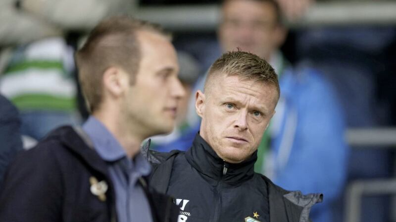Damien Duff in the stands during the UEFA Europa League Second Round Qualifying match at the Tallaght Stadium, Dublin. PRESS ASSOCIATION Photo. Picture date: Thursday July 16, 2015. See PA story SOCCER Shamrock. Photo credit should read: Brian Lawless/PA Wire 
