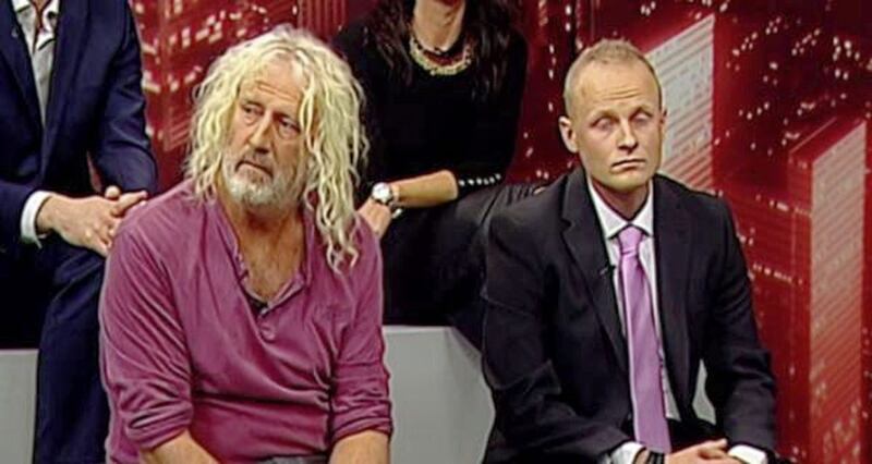 Mick Wallace, now an MEP, with loyalist blogger Jamie Bryson on TV3 programme Tonight with Vincent Browne in 2015 at the height of the Nama scandal. 