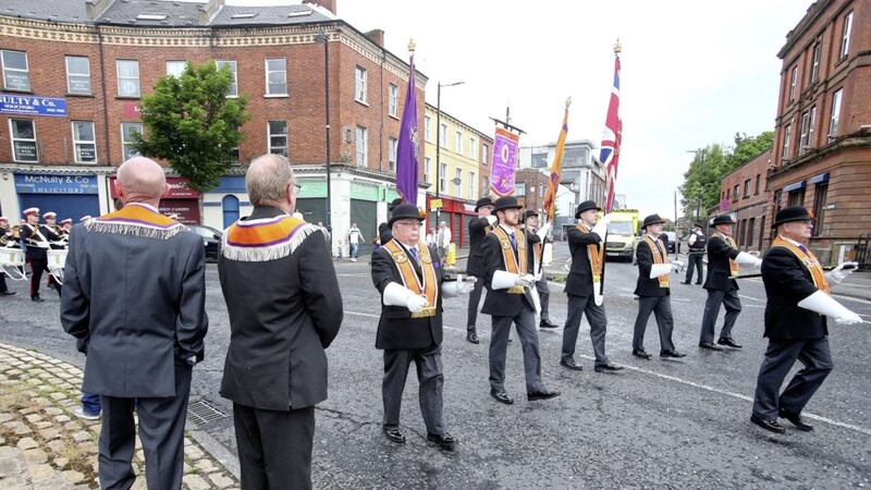 Twelfth parades make their way from Carlisle Circus in north Belfast 