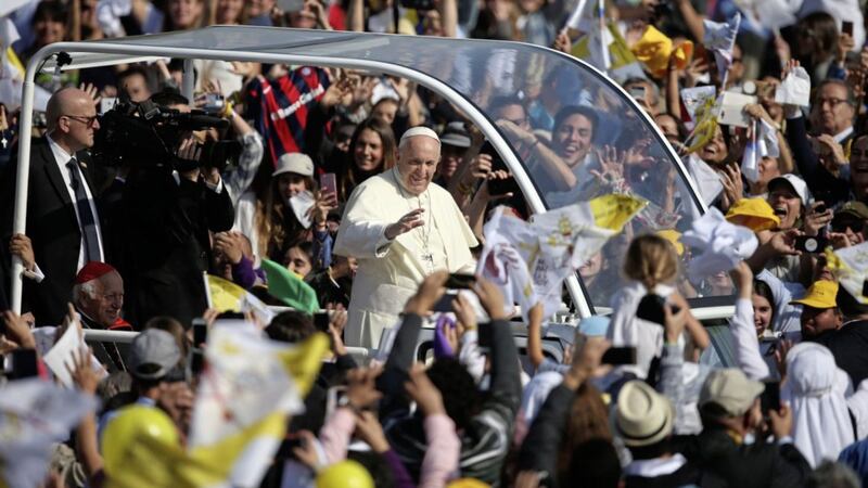 Pope Francis arrives to celebrate Mass at O&#39;Higgins Park in Santiago, Chile. After a week in which Francis faced unprecedented bad press during his South American tour, the Pope released his annual social communications message dedicated this year to &quot;fake news and journalism for peace&quot; 