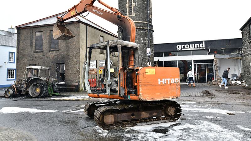 Thieves used a digger to steal an ATM from the wall of a coffee shop in Bushmills, Co Antrim. Picture by Colm Lenaghan, Pacemaker