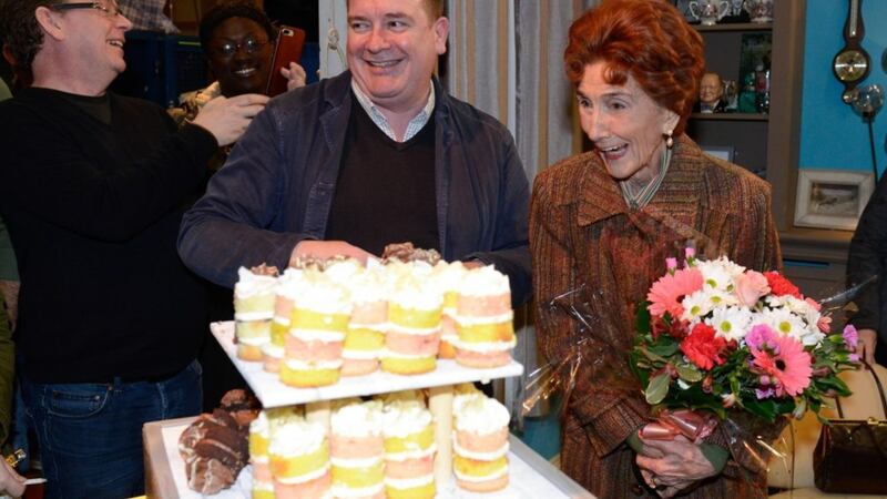 EastEnders' June Brown cleans up at 90th birthday party