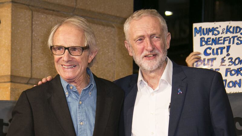 Director Ken Loach, left, and leader of Britain&#39;s Labour Party, Jeremy Corbyn, at the premiere of I, Daniel Blake in London earlier this month 