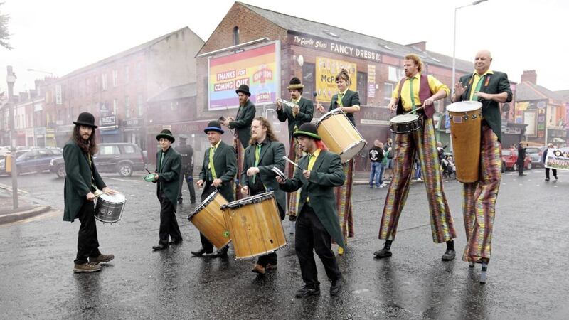 On the march &ndash; drummers parade along the Falls Road during last year&#39;s Feile an Phobail Picture: Cliff Donaldson 