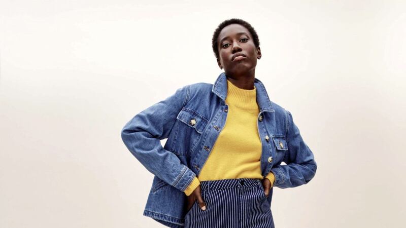 Tu at Sainsbury&#39;s Denim Jacket, &pound;25; Yellow Roll Neck Jumper, &pound;16; Stripe Pencil Skirt, &pound;16; Online Exclusive Orange Sock Ankle Boots, &pound;20, all Sainsbury&#39;s (clothing available in February) 