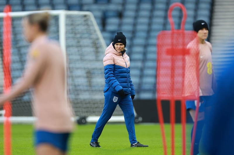England manager Sarina Wiegman during a training session at Hampden Park (Steve Welsh/PA)