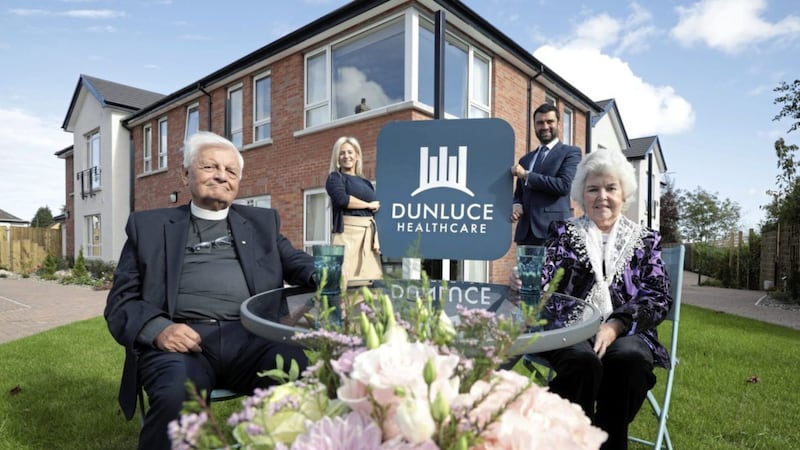 Dunluce Healthcare asset manager Dianne Hunter and chief executive Ryan Smith join Oakmont Lodge residents Dean JC Combe and Ann McKillen at the opening of the new 24-bed facility 