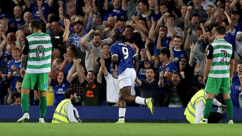 Everton's Arouna Kone celebrates scoring his side's fourth goal during the EFL Cup second round at Goodison Park<br />Picture by PA