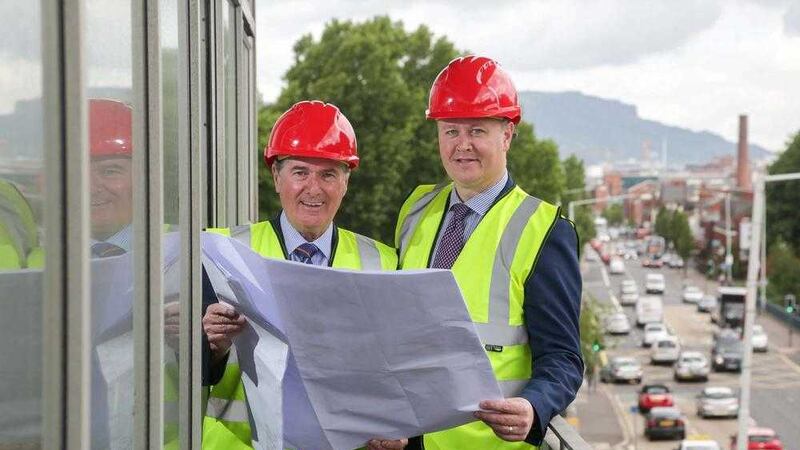Announcing the new Mount Charles HQ are its chairman Trevor Annon (left) and managing director Cathal Geoghegan Charles. 