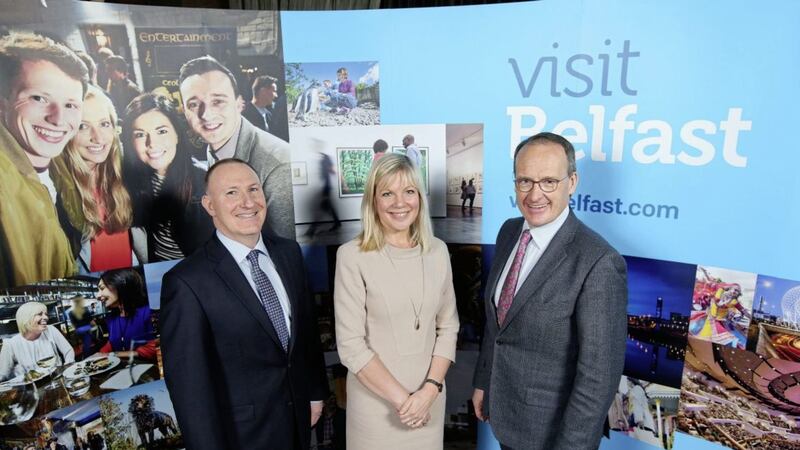 Visit Belfast chief executive Gerry Lennon and chair Howard Hastings pictured with the chief executive of Belfast City Council Suzanne Wylie. Visit Belfast plans to deliver new and sustained tourism growth across the city. 