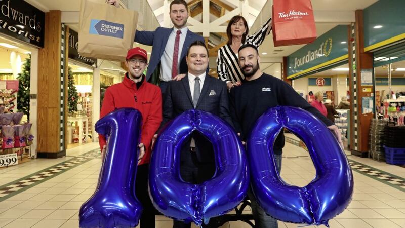 Pictured are: David Rafferty, store manager, Tim Horton; Kurt Eastwood, surveyor at CBRE; Mark Rainey, centre manager; Josephine Coulter, assistant manager, Connswater Shopping Centre and Retail Park; and Mike Powell, store manager, Brand Max. 