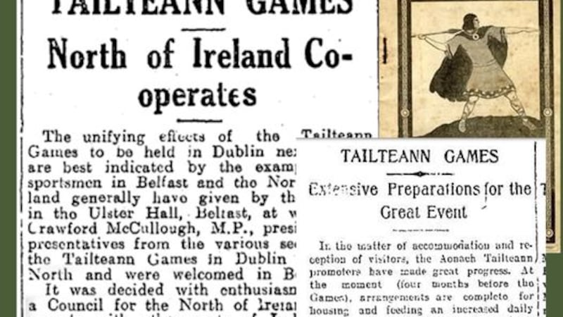 Newspaper clippings about the Tailteann Games, described as the Irish Olympics,