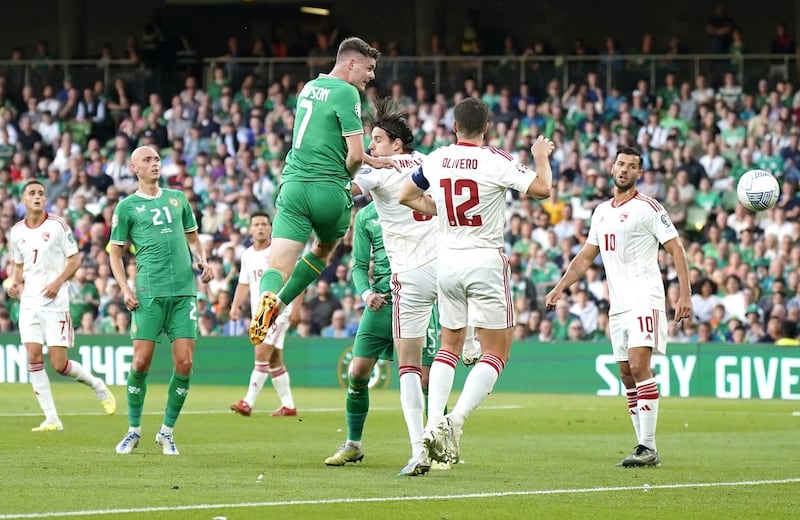 Republic of Ireland striker Evan Ferguson (centre left) scored in the reverse fixture in Dublin
