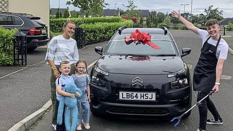 Derry YouTube sensation, Adam B shocked Bronagh Bruke and her twins, Adam and Aoife with a new car.  