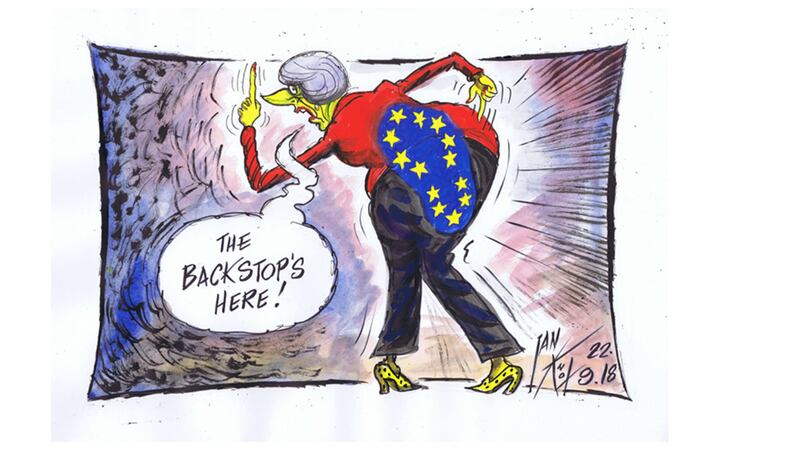 Ian Knox cartoon 24-09-18: The Barnier boot is painful, but Theresa May insists the buck stops with her