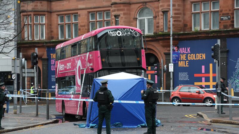 One person knocked down in collision involving bus in Donegall Square West. PICTURE: MAL MCCANN