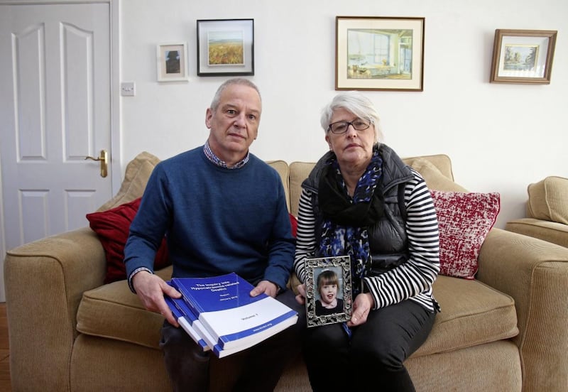 Alan and Jennifer Roberts, parents of Claire Roberts (nine) who died in 1996 at the Royal Victoria Hospital for Sick Children in Belfast. Her death is one of the five child deaths between 1995 and 2003 investigated by the Hyponatraemia Inquiry. Picture by Mal McCann. 