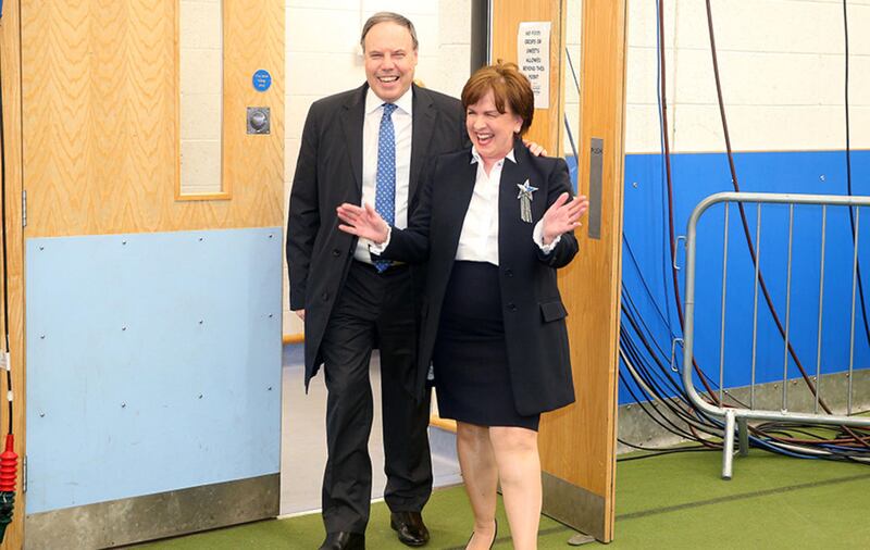 DUP's Diane Dodds and husband Nigel at the election count in Magherfelt. Picture by Mal McCann&nbsp;