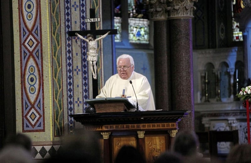 Fr Eugene McCarthy, rector at Holy Cross Ardoyne, during the mass of thanksgiving. Picture by Ann McManus 
