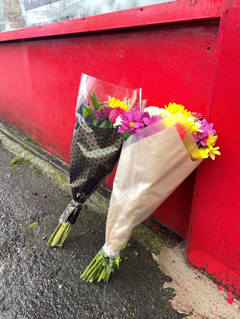 Floral tributes left in Bradford city centre after Kulsuma Akter was stabbed to death in the street as she pushed her baby in a pram