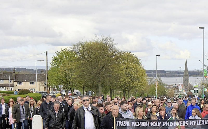 A dissident Republican parade makes its way through Derry to the City Cemetery on Easter Monday. Picture Margaret McLaughlin  17-4-17. 