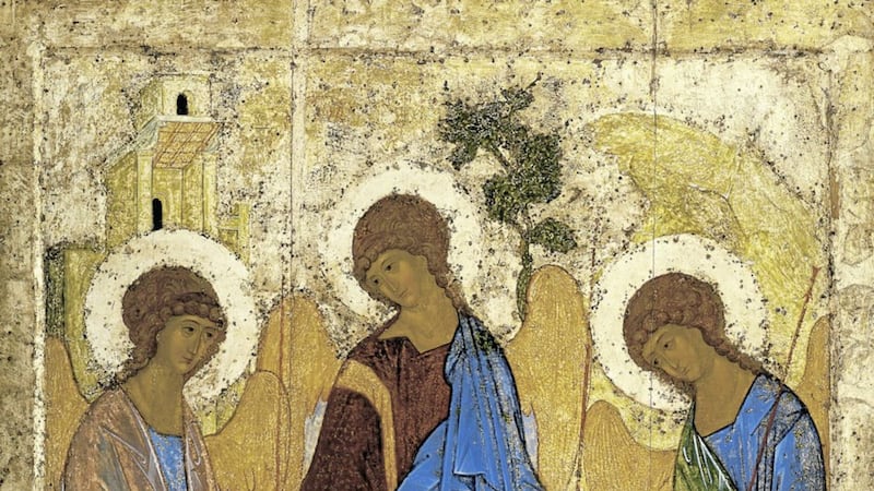 The 15th century icon of The Trinity, also called The Hospitality of Abraham, by Russian painter Andrei Rublev is regarded as the most famous of all Russian icons and one of the highest achievements of Russian art. It depicts the three angels who visited Abraham at the Oak of Mamre (Genesis 18:1&ndash;8), but the painting is full of symbolism and is interpreted as depicting the Holy Trinity 