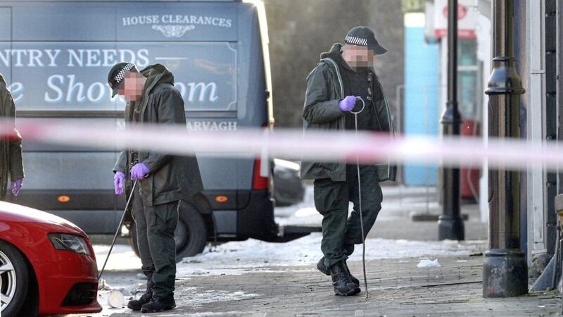 Police at the scene of a shooting on the Main Street area of Garvagh, Co Derry. Picture by Margaret McLaughlin. 