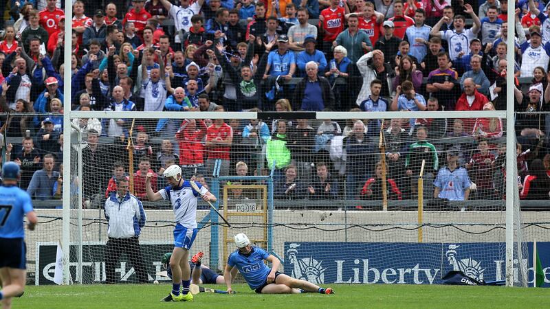 Maurice Shanahan celebrates after firing home a Waterford goal early in the second half of Sunday's All-Ireland SHC quarter-final against Dublin at Semple Stadium&nbsp;<br />Picture: John McIlwaine&nbsp;